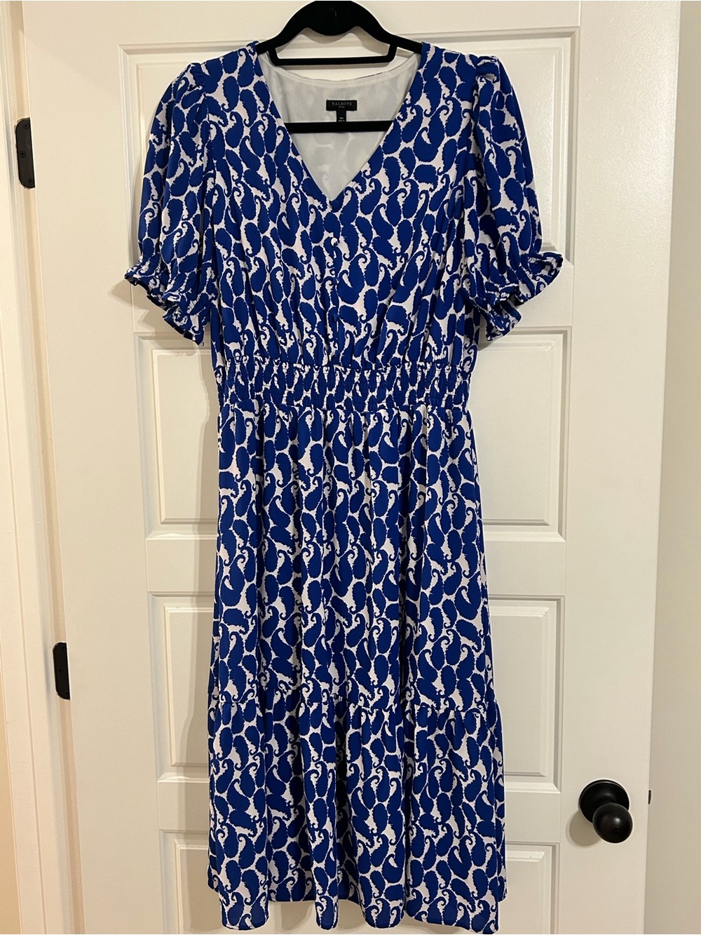 Talbot’s Blue and White Printed V-Neck Women’s Dress